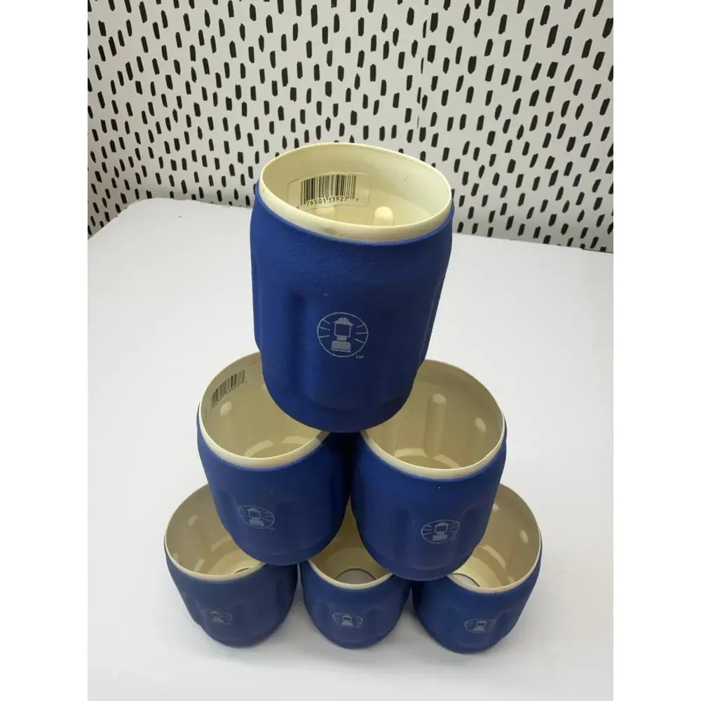 6 Coleman Can Bottle Beer Soda Textured Koozie Lantern Logo Insulated blue